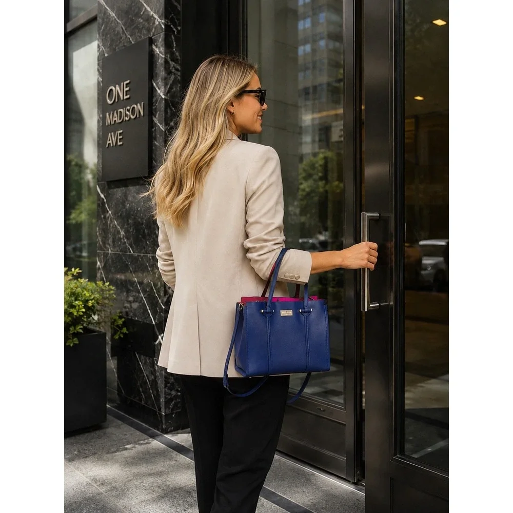 Kate Spade Arbour Hill Elodie Blue Pink Leather Satchel Crossbody Tote Bag